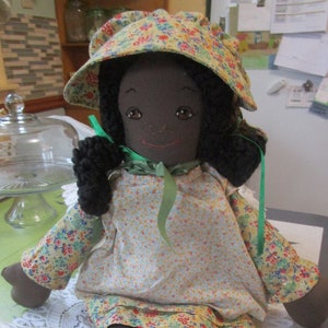 22 in, Prairie Doll, Cloth Doll, Handmade, Embroidered Face, African American Doll, Vintage Dolls, Handmade Doll, Ethnic Doll