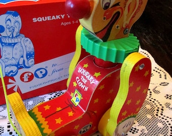 1995, Fisher Price, Pull Toy, Squeaky The Clown, Vintage Toy, Toy Clown, Toddler Toys, Nursery Decor, Baby Shower, Squeaky Toy, Baby Gift
