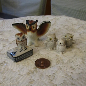 5, Miniature Owls, Owl Figurines, Vintage Owls, Bug House Miniatures, Vintage Miniatures, Miniature Birds