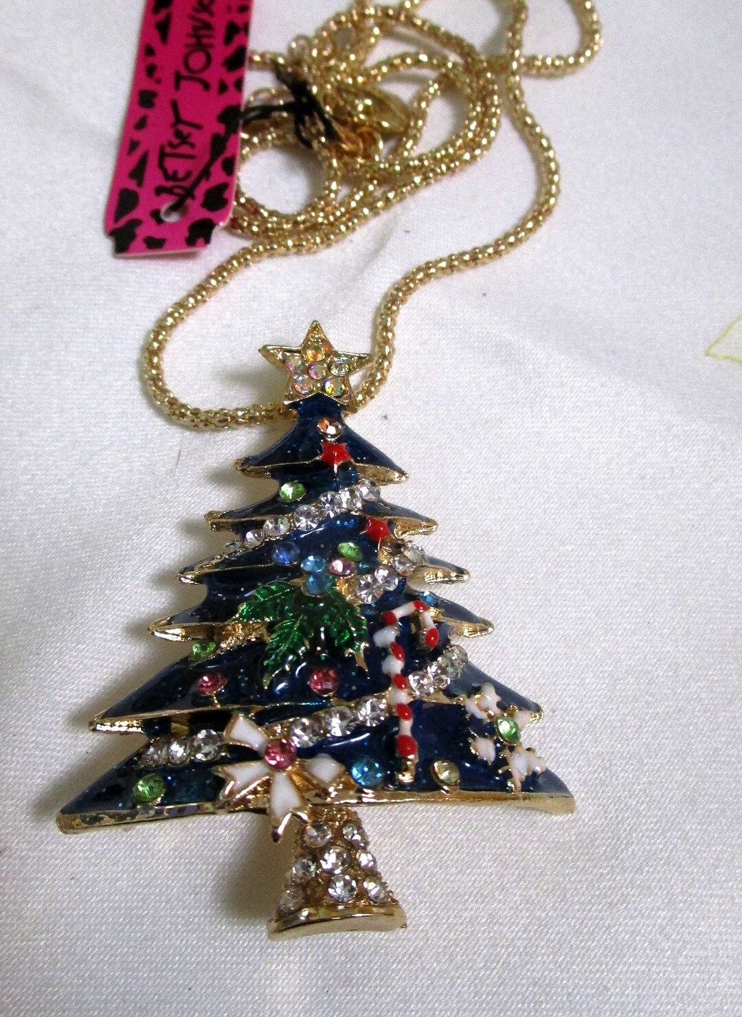 Betsey Johnson Christmas Necklace Christmas Tree Rhinestone Etsy