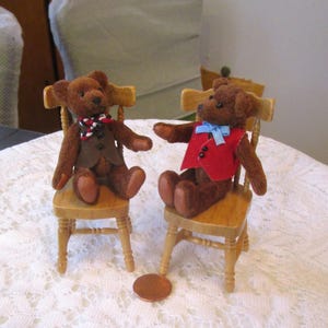 2, Bears in Chairs, Miniature Bears, Toy Bears, Dollhouse Chairs, Vintage Bears, Teddy Bears, Vintage Miniatures, Artist Bears