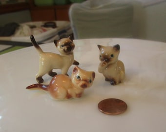 3 Hagen Renaker Miniature Siamese Cat Figurines