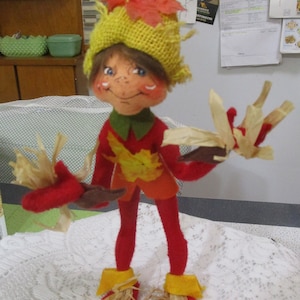 Annalee Elf, Fall Elf, Scarecrow Elf, Vintage Elf, Annalee Thanksgiving, Annalee Halloween, Fall Decor, Scarecrows, Annalee Dolls