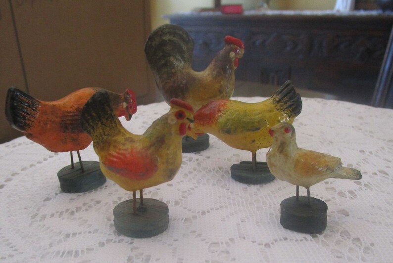 Antique Chickens Miniature Chickens Farm Toys Dollhouse Etsy