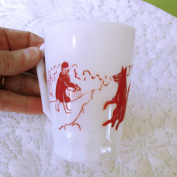 Childs Cup, Milk Glass, Red Riding Hood, Storybook, Milk Cup, Childrens Dishes, Milk Glass Cup, Fairy Tales