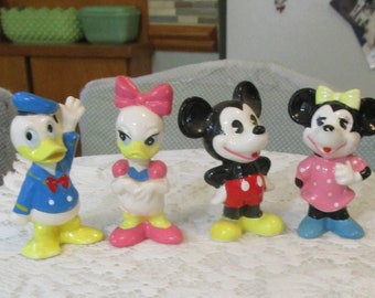 4, Disney Figurines, Walt Disney Productions, Minnie Mouse, Mickey Mouse, Donald Duck, Daisy Duck, Vintage Disney, Disney Collectibles