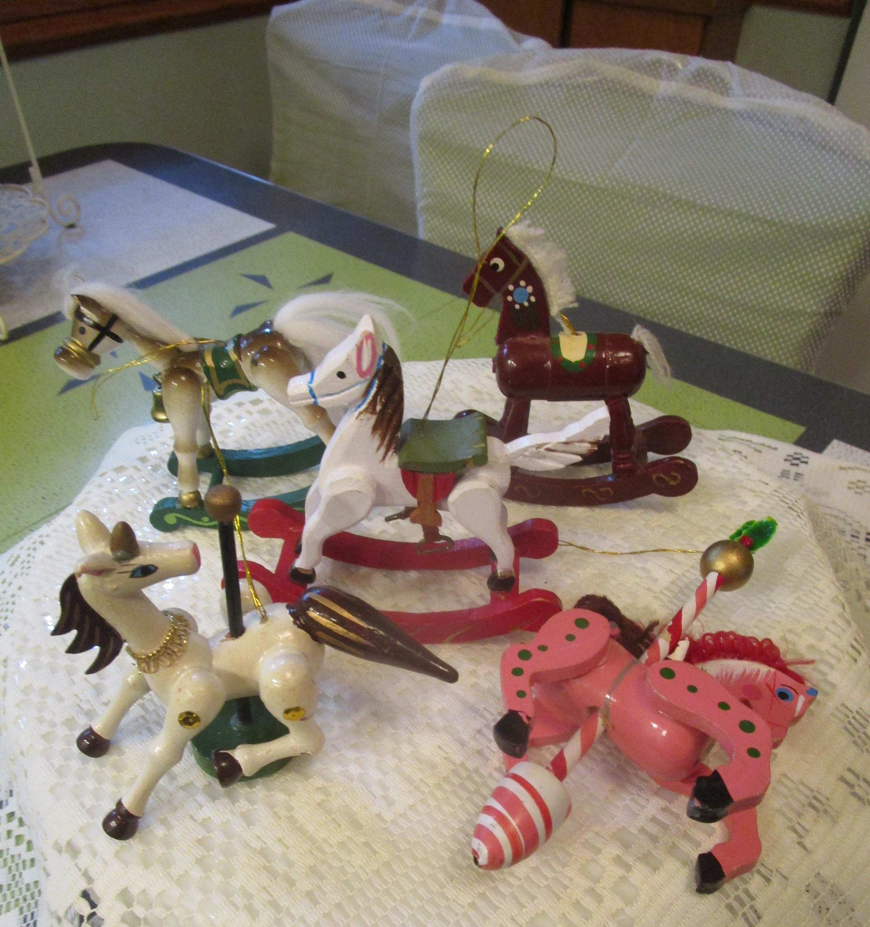 Vintage Wooden Rocking Horse Christmas Ornaments