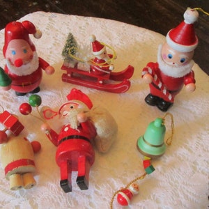 6, Wooden Santas, Christmas Ornaments, Santa Ornaments, Wooden Ornament, Christmas Tree, Tree Ornament, Vintage Christmas, Vintage Ornaments