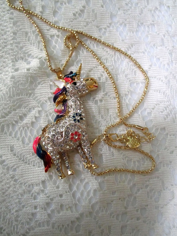 Betsey Johnson, Unicorn Necklace, Rhinestone Neckl