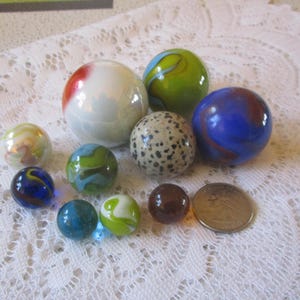 10, Marbles, Vintage Marbles, Vintage Toys, Glass Marbles