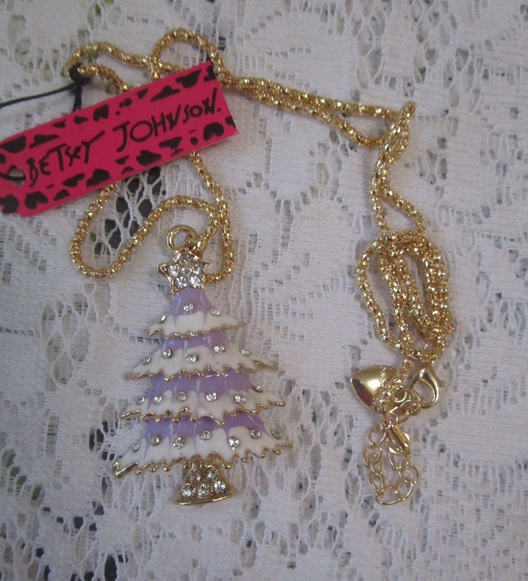 Betsey Johnson, Christmas Necklace, Christmas Tree, Rhinestone Necklace