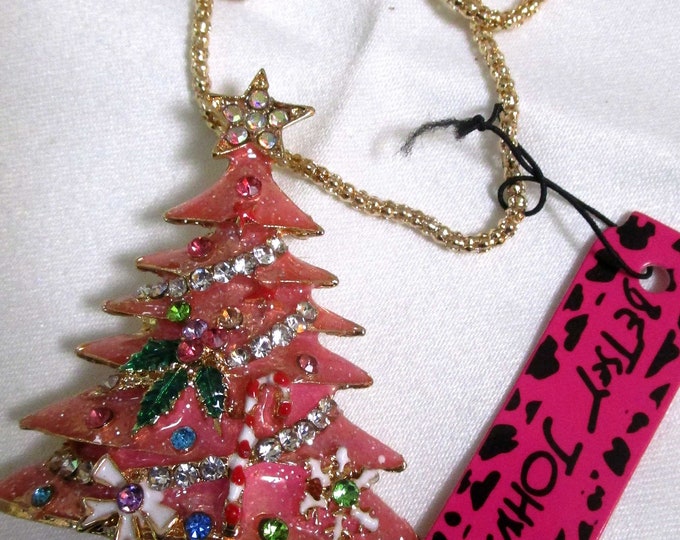Betsey Johnson, Christmas Necklace, Christmas Tree, Rhinestone Necklace
