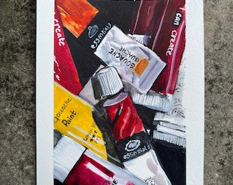 Paint Tube Artwork for Artist 5x7 Original Watercolor Painting Home Decor