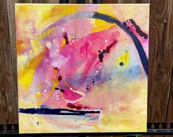 Yellow 12x12 Original Mixed Media Abstract Wall Art Contemporary Home Decor