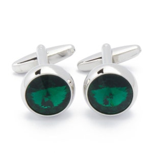 Boutons de manchette Argent avec cristal vert image 5