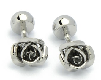 Boutons de manchette - Rose Roses Argent