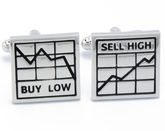 New "Buy Low Sell High" CufflinksStock MarketMens Novelty Formal Accessory 