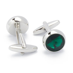 Boutons de manchette Argent avec cristal vert image 2