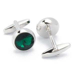 Boutons de manchette Argent avec cristal vert image 4