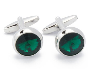 Boutons de manchette - Argent avec cristal vert