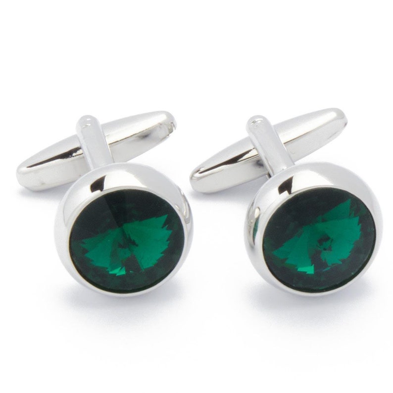 Boutons de manchette Argent avec cristal vert image 1