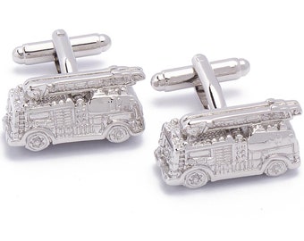 Silver Rhodium Plated Fire Engine Fighter Brigade Cufflinks Present Gift Box Silver Rhodium Plated Fire Engine Fighter Brigade Cufflinks Present Gift Box