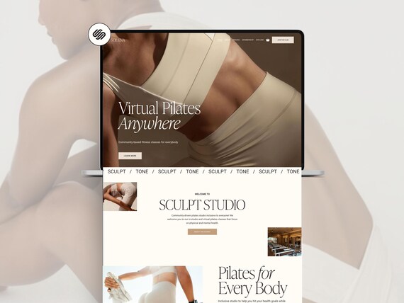 Squarespace Pilates Yoga Studio and Wellness Website Template for Squarespace 7.1
