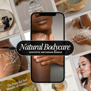 Natural Bodycare and Skin Business Social Media Bundle, Instagram Posts & Stories for Business Owners | Canva Editable Template