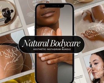 Natuurlijke lichaamsverzorging en huid Zakelijke sociale mediabundel, Instagram-berichten en verhalen voor bedrijfseigenaren | Bewerkbare Canva-sjabloon
