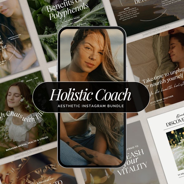 Holistic Coach Instagram Posts and Stories Bundle | Wellness and Health Coaching Business | Canva Editable Templates