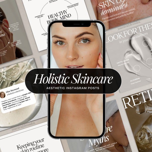 Holistic Skincare Esthetician Instagram Posts, Holistic Skin Wellbeing for Skincare Experts & Dermatologists | Canva Editable Templates