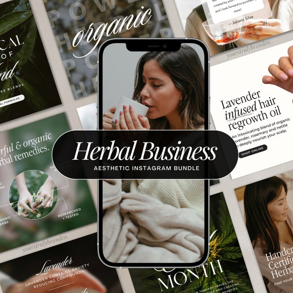 Plant Herbalist Medicine Social Media Bundle Instagram Posts & Stories | Benefits and Properties of Herbs | Canva Editable Template