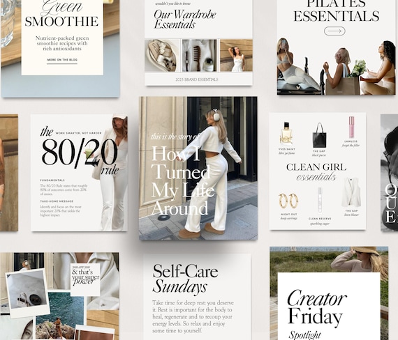 Clean Girl Aesthetic Social Media Templates, Canva Editable Template