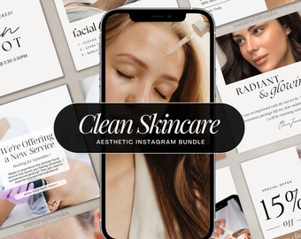 Aesthetic Skincare Esthetician & Dermatologist Instagram Social Media Posts and Stories Bundle | Canva Editable Template
