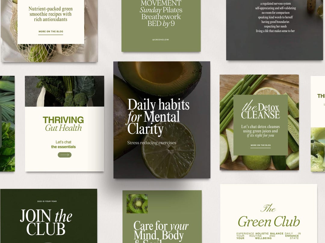 Green Wellness Instagram Post Templates, Canva Editable Template - Etsy UK