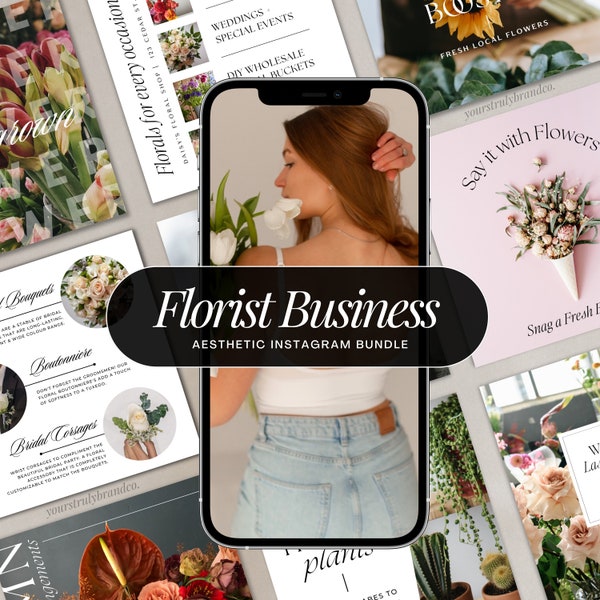 Florist Business, Flower Shop Social Media Bundle | Instagram Posts and Stories| Canva Editable Templates for Business Owners