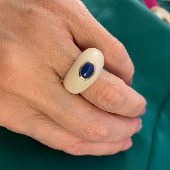 14k Lapis Set: Bangle, Earrings, Ring, NWT 80s - image 3