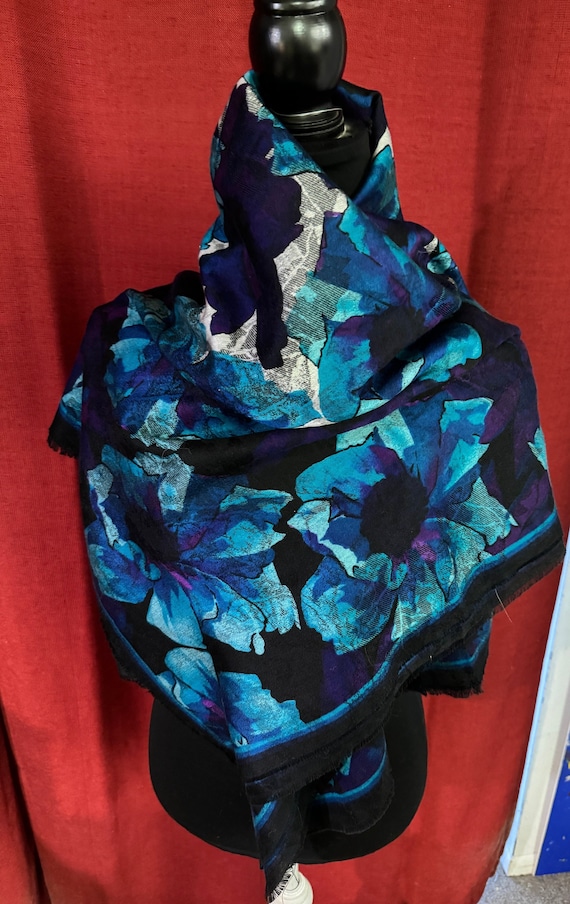 Wool & Silk Floral Scarf, Italy- New 90's - image 1