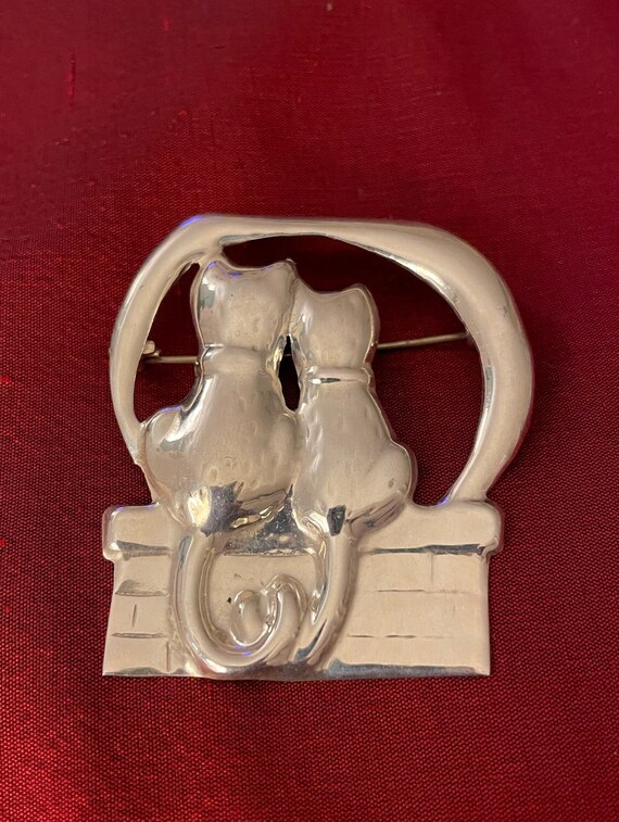 Cats By The Silver Moon Pin, New 80’s 925