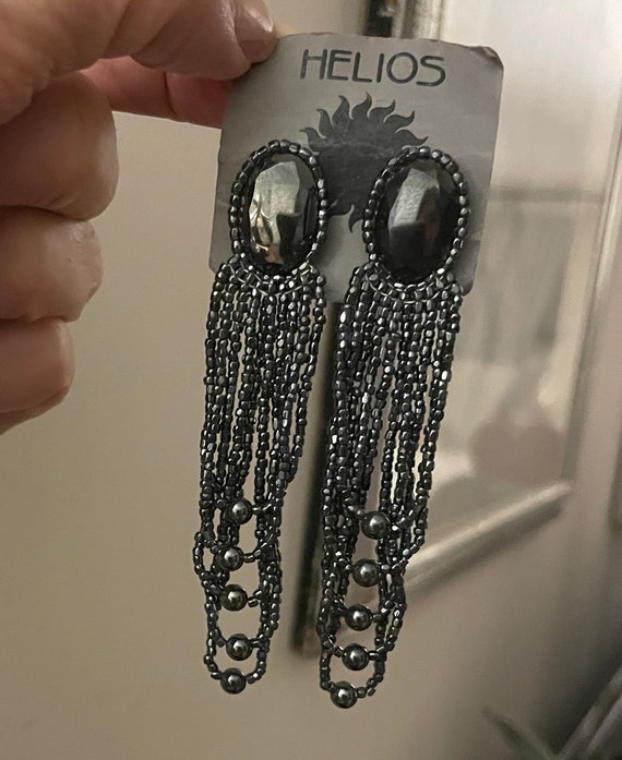 Helios Hematite Beaded Dangle Earrings NWT 80’s