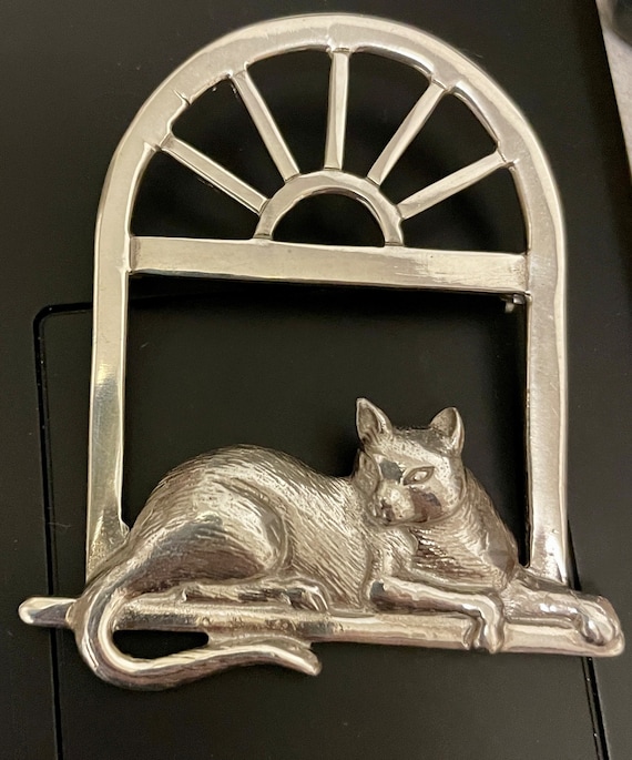 Cat In The Window Pin, Sterling NOS