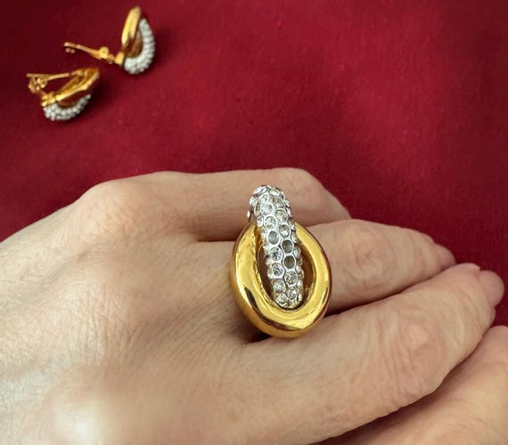 Kenneth Jay Lane Rhinestone Earrings & Ring, 80s - image 10