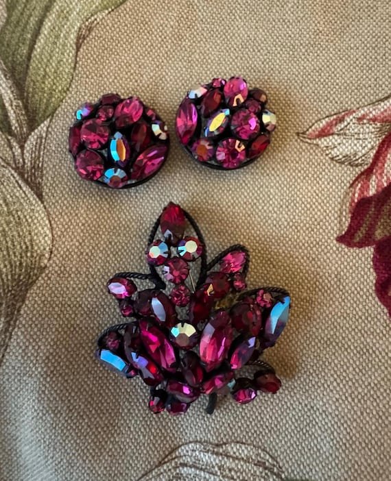 Ruby Red Regency Brooch and Earrings Set, 50’s - image 1