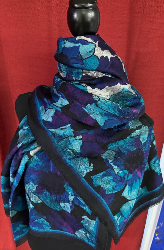 Wool & Silk Floral Scarf, Italy- New 90's - image 2