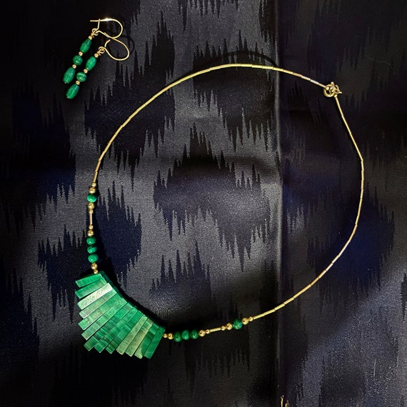 Malachite Necklace and Earrings New, 80’s - image 1