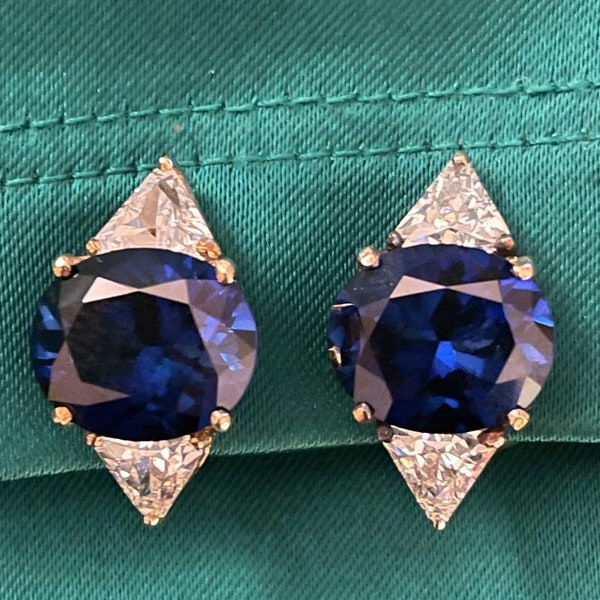 Excellent Cobalt & CZ Sterling Earrings, NEW 90s