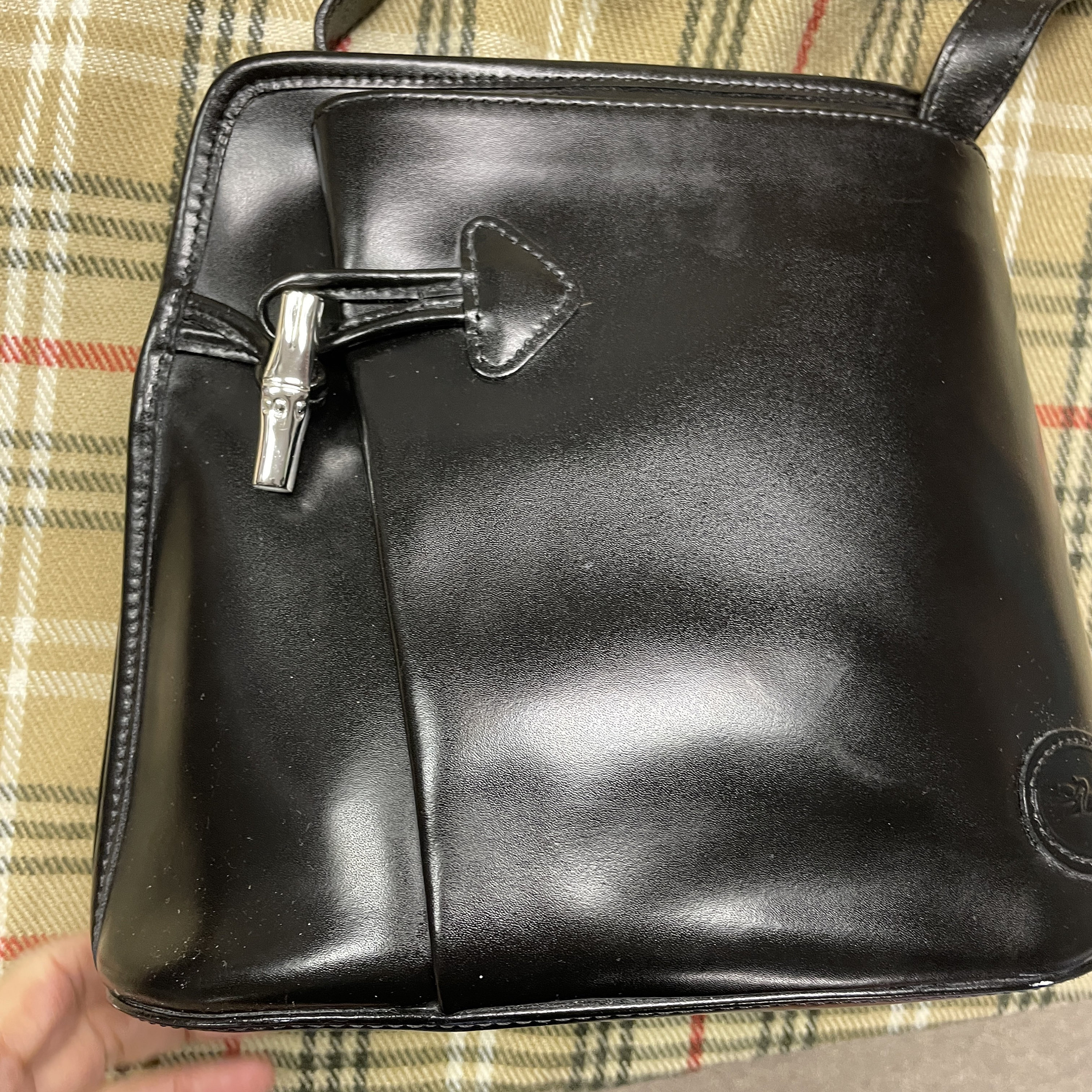 Longchamp Quadri Leather Hobo Bag Black Shoulder Bag Purse Silver Accents  $430