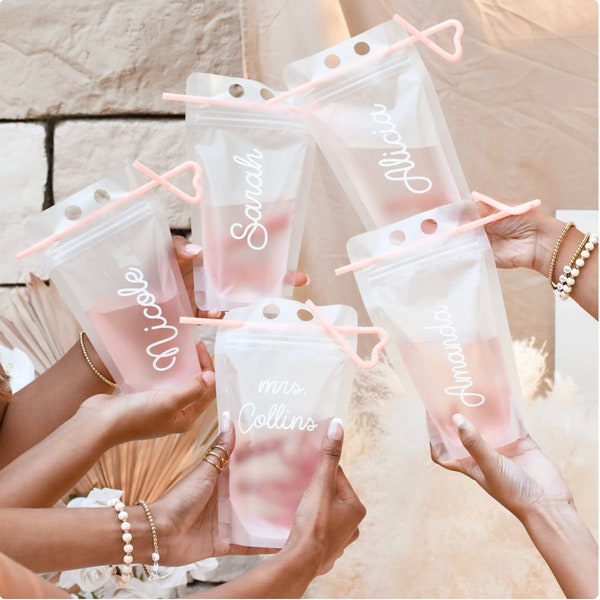 Personalized Drink Pouch with Straws| BPA Free| Bachelorette Party| Bridesmaid Gift| Party Favor| Bachelor Party| Kids Birthday Party