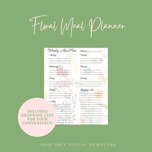 Floral Weekly Meal Planner- Printable Meal Planner - Etsy