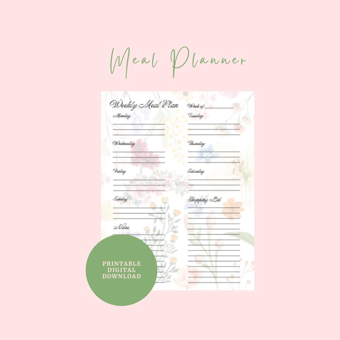 Floral Weekly Meal Planner- Printable Meal Planner - Etsy